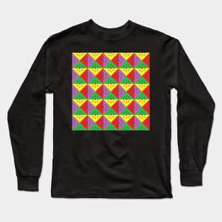 Funky Squares Red Purple Yellow Green Long Sleeve T-Shirt